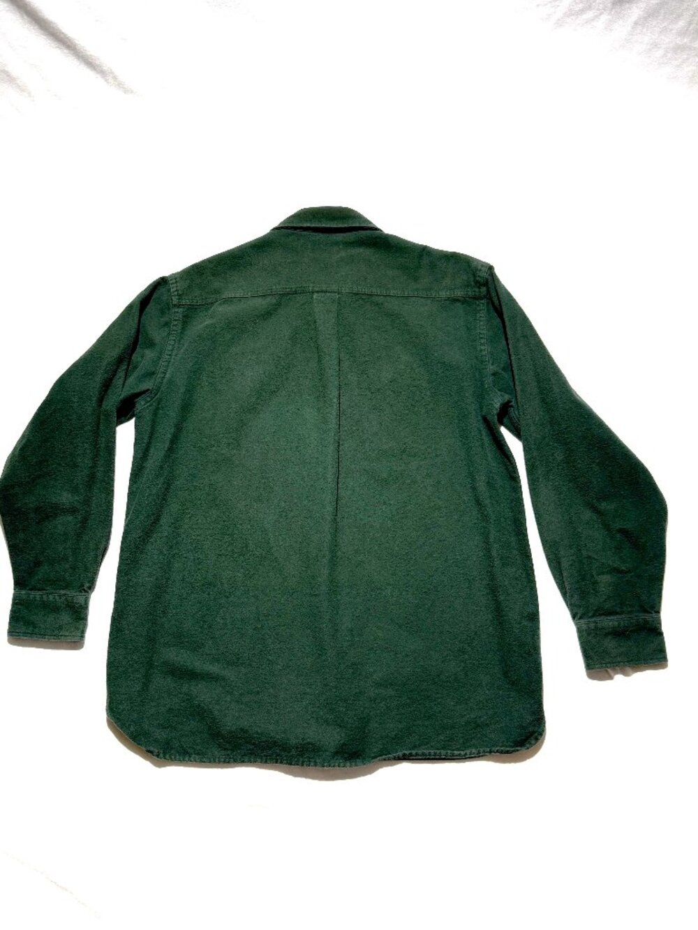 L.L. Bean Mens Heavy Cotton Shirt Large Green Long Sleeve Chamois Cloth - Picture 3 of 7